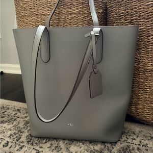Ralph Lauren Gray Leather Tote with Luggage Tag